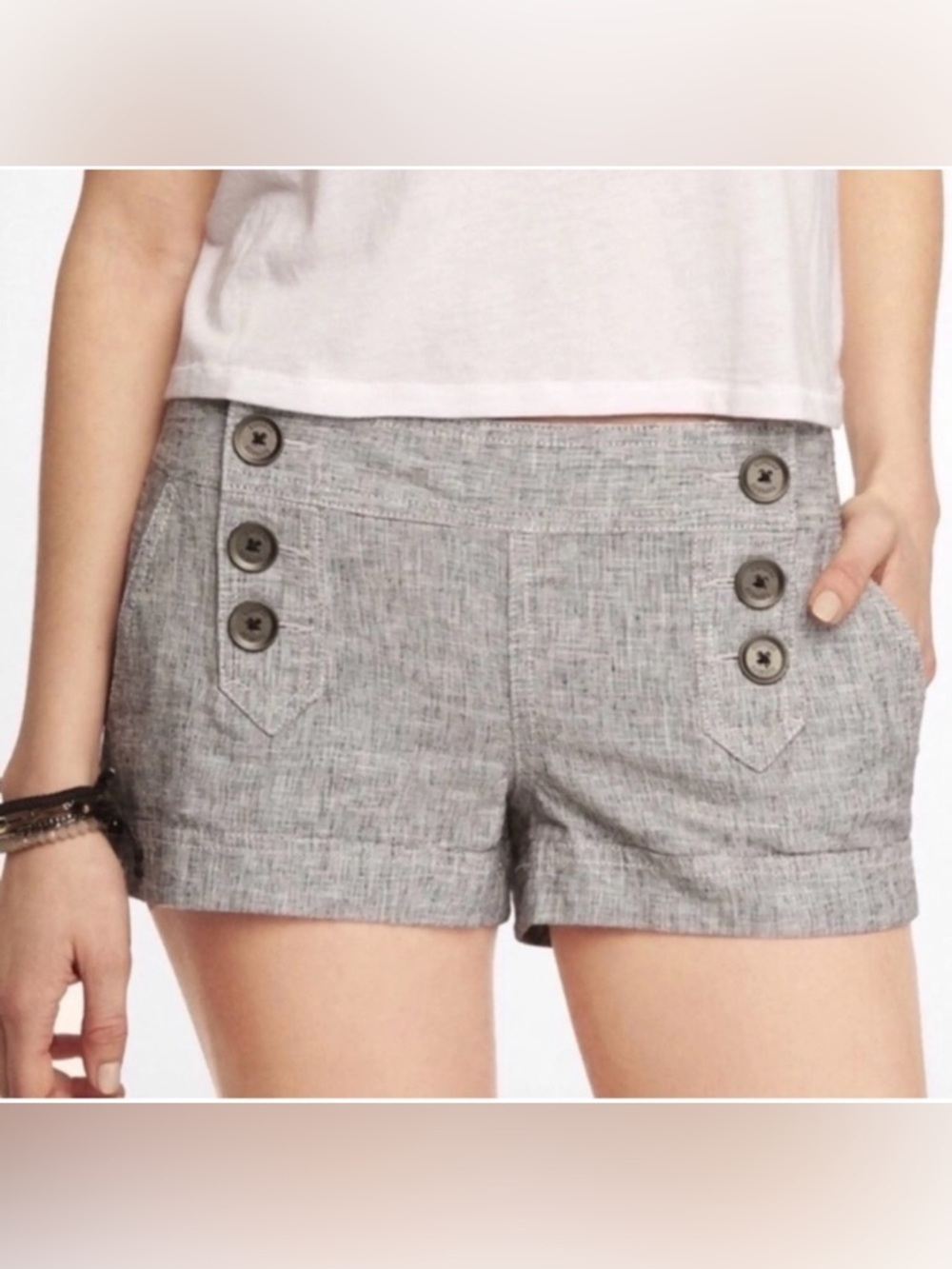 Express Grey Sailor-Style High Waist Linen blend minimalist 2inch Shorts